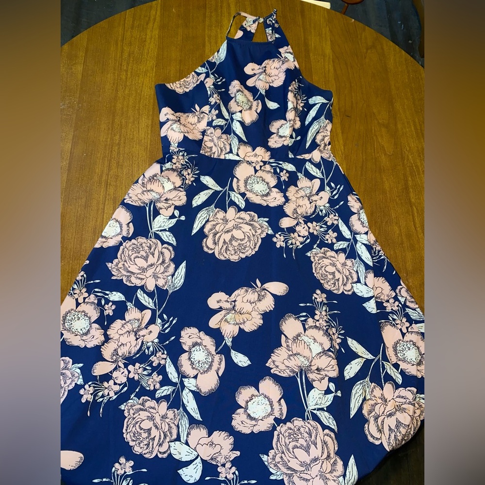 Blue and Pink Halter Maxi Dress for Wedding Guests